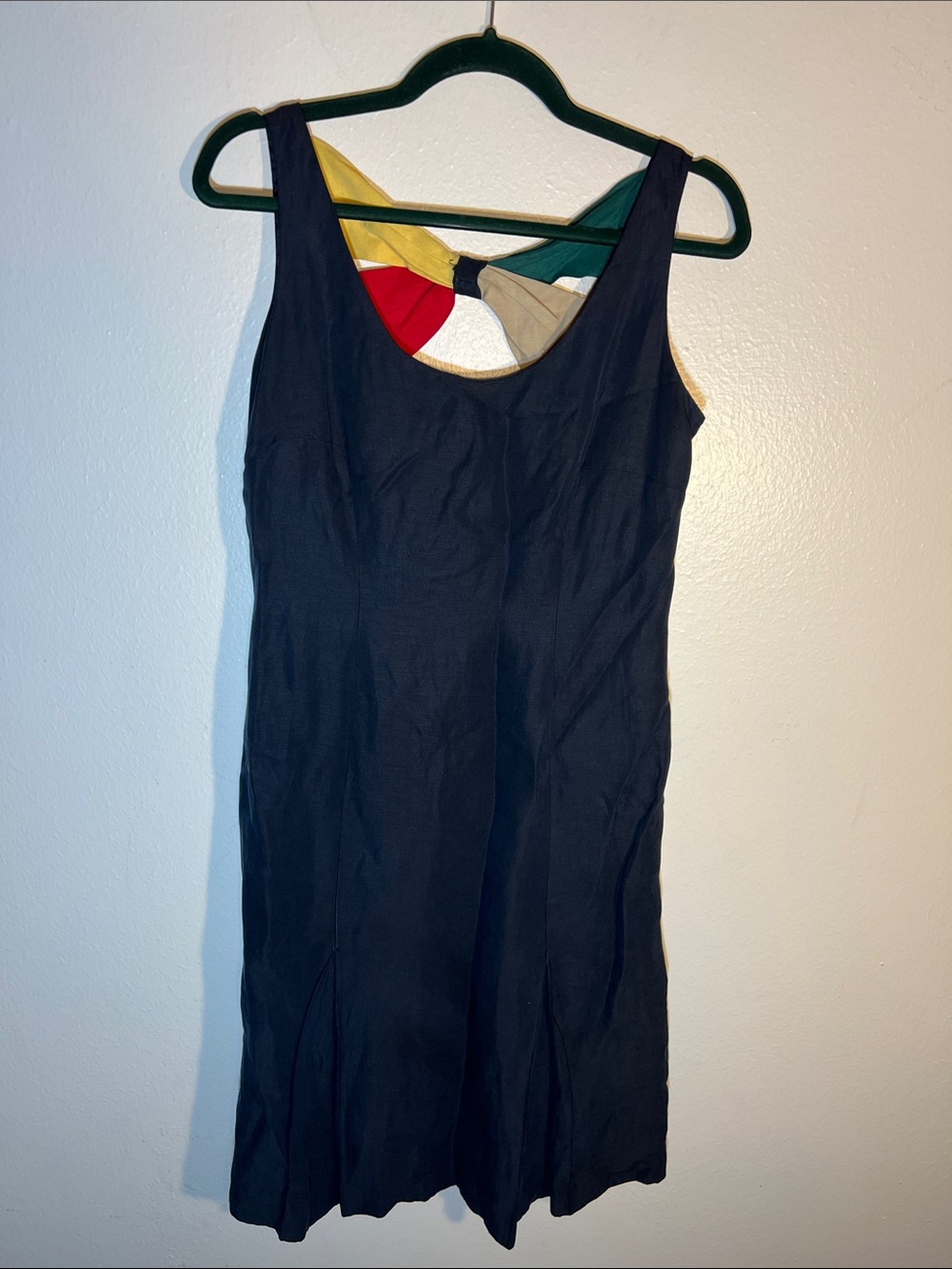 Vintage Oue Per Our Veste Navy Midi Dress with Multicolor Back Detail Size 4 S - Picture 1 of 6